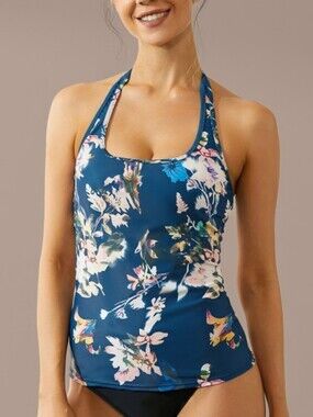 Floral Halter Tankini Top Only- Blue Size M NWT